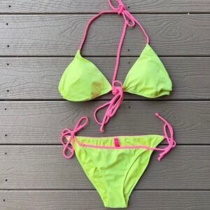 Victoria's Secret 2014 Neon 2 Pc Bikini Swimsuit Set Size S Y2K Style